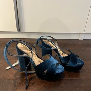 Sam Edelman blue velvet chunky heels
